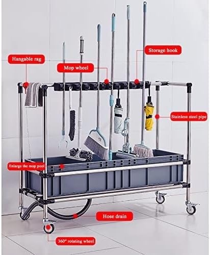 DHWDPO Mop rack, Movable Commercial Cleaning Tool Holder,Broom and Mop Holder, Umbrella Stand Put Wet Mops, for Garages, Hotels, Schools, Restaurants