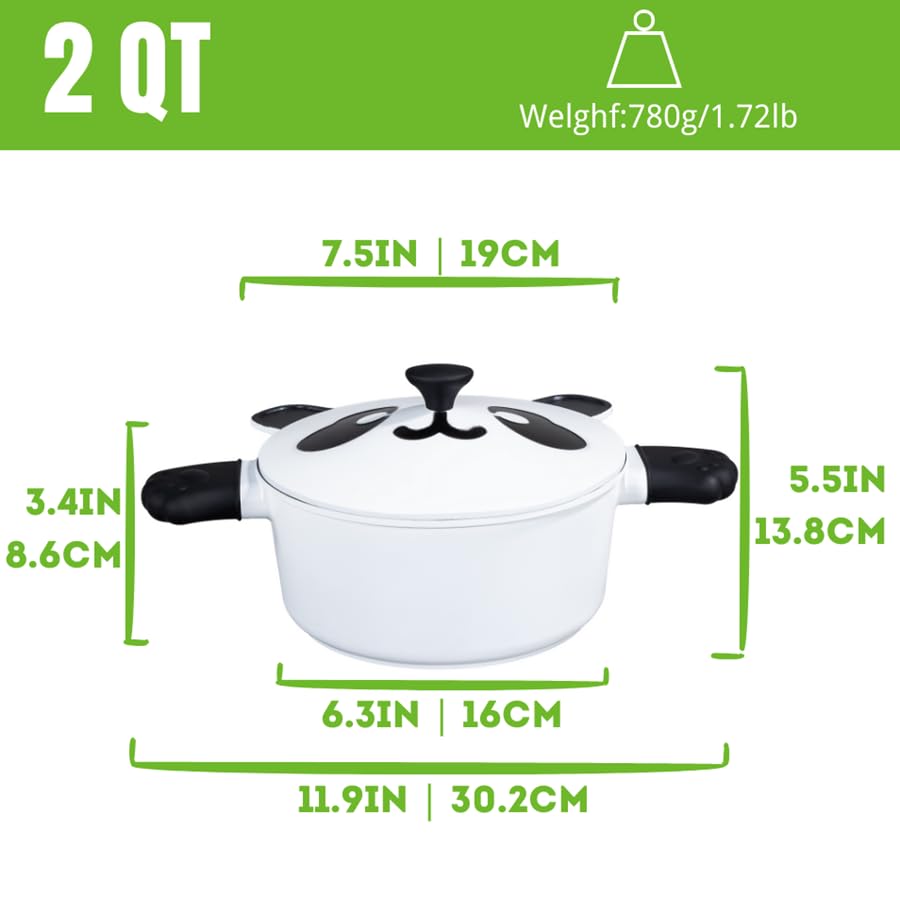 Panda-Shaped Nonstick Casserole Pot with Aluminum Lid, 7-Inch, 2QT Capacity, Double Handle, Compatible with All Cooktops – Cute and Functional for Home and Restaurant Use, PFOA Free