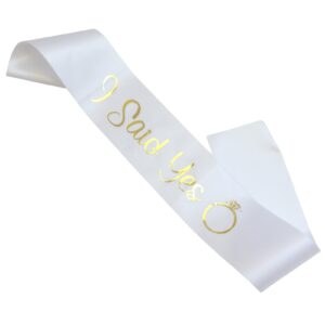 Luwigs I Said Yes Sash White Sash with Gold Lettering Engagement Proposal Bachelorette Party Sash for Bridal Shower Wedding Party Favors Accessories Supplies Engagement Gifts for Bride to Be (White)