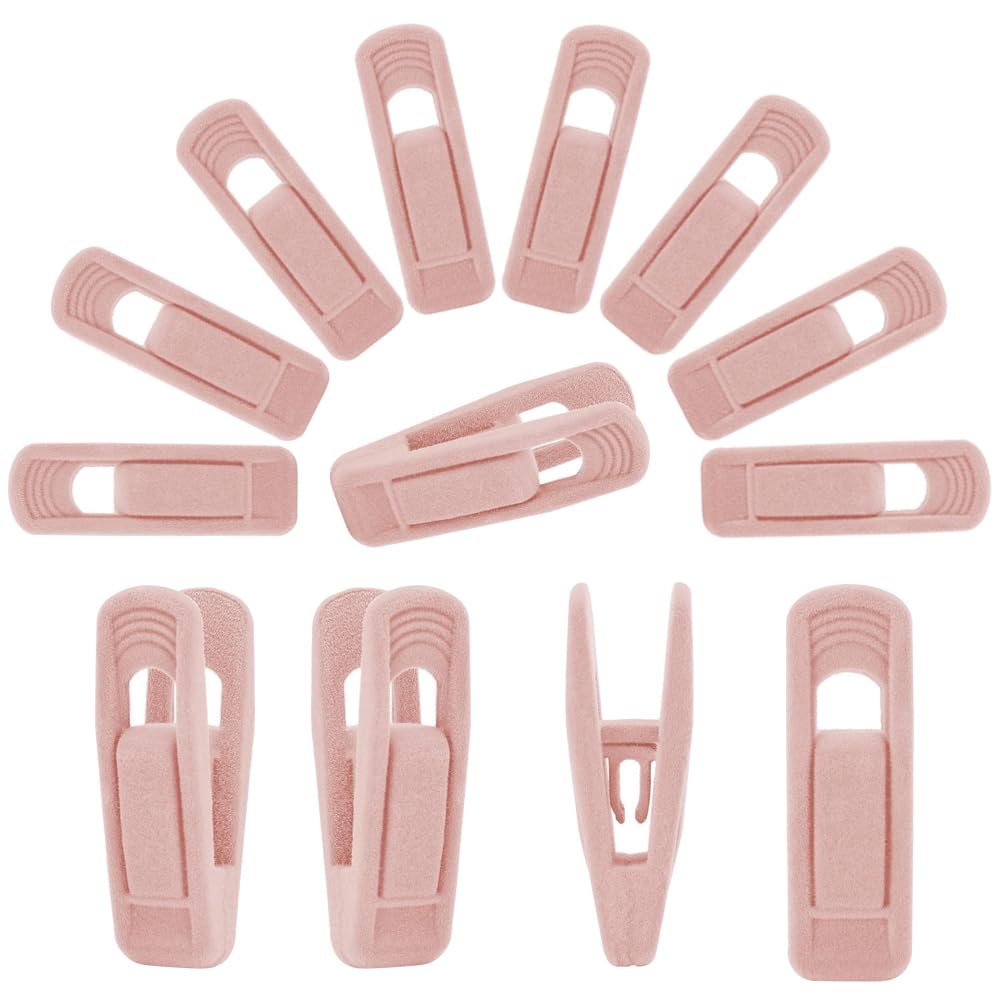 Stormix 20 Pack Velvet Clothes Hangers Clips, Clothes Hanger Clips, Storage Organizers Clips, Non-Slip Finger Clips for Bras Pants Suit Skirt Slip Dress (Pink)