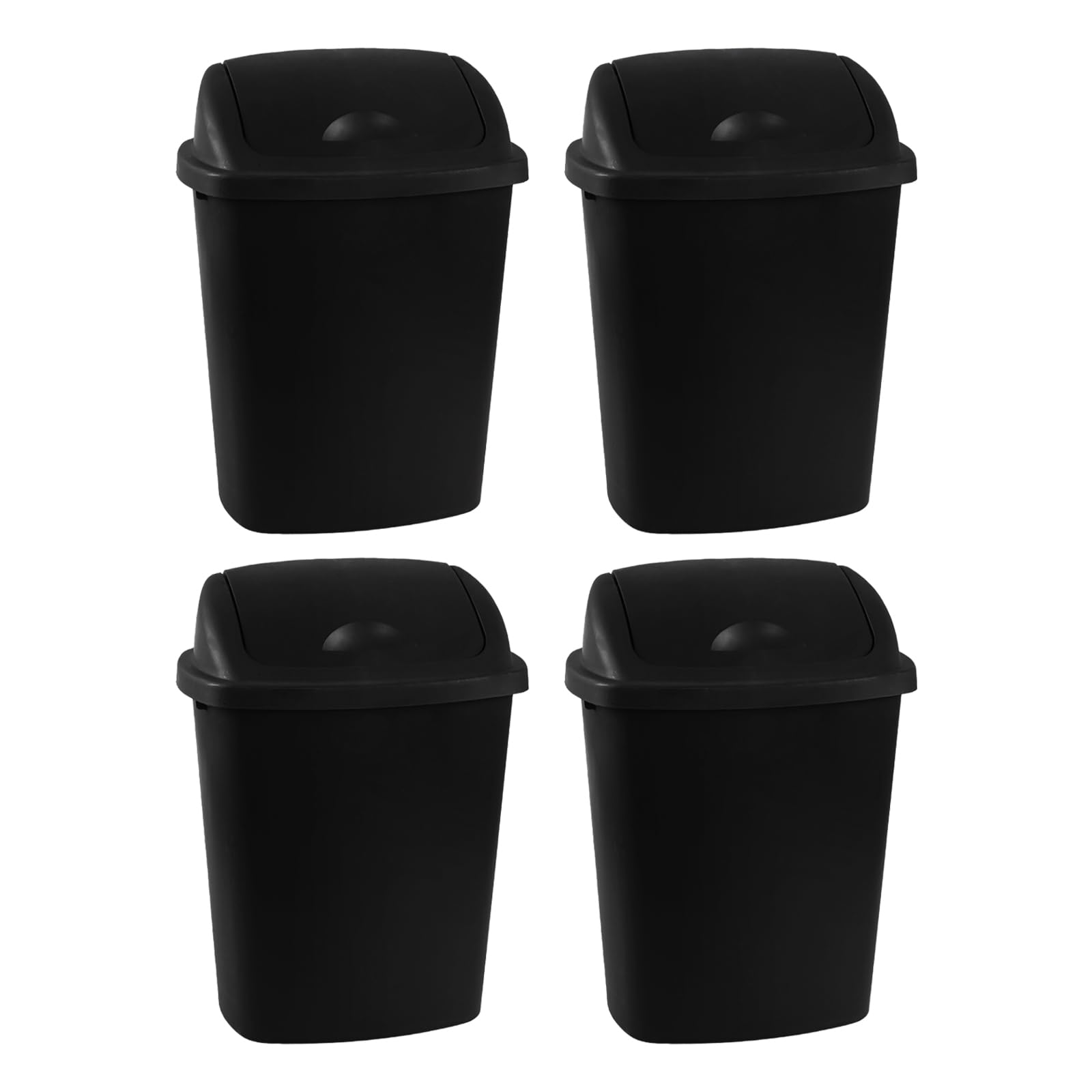 Julyeen 4 Pack Swing Top Trash Can, 6 Gallon Plastic Garbage Bins with Swing Lid, Black