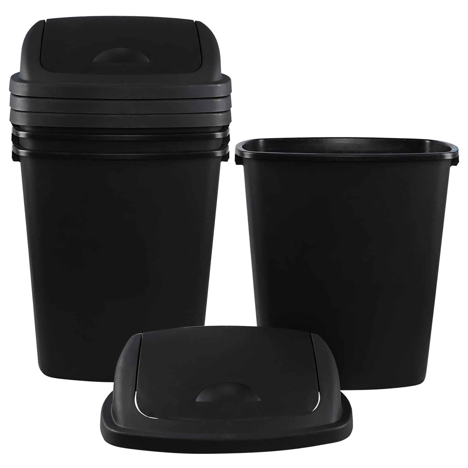 Nesmilers 4 Packs 70 L/18.5 Gallon Large Swing Top Trash Can, Outdoor Garbage Bin with Lid, Black