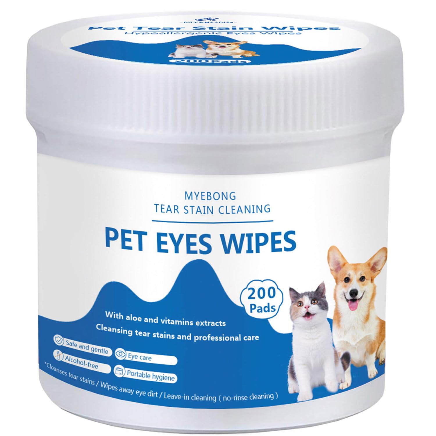 Eye Wipes for Dogs, 200 Pads Pet Tear Stain Cleaning Wipes for Eye Care of Dogs and Cats, Mild Ingredient, Gently Remove Pet Tear Stain, Eye Debris, Discharge, Mucus Secretions - Safe Ingredients