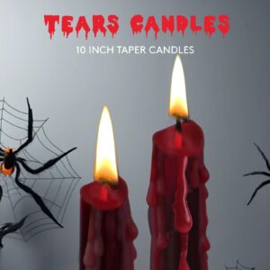 6 Pack Vampire Tears Taper Candles, 10 inch Tall Bleeding Candles, Soundvalue Unscented Black Tapered Candlesticks, Spooky Blood Drip Candles Set for Halloween Party Gothic Home Decorations