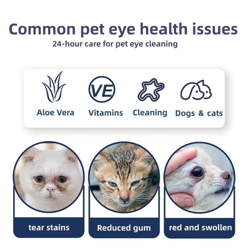 Eye Wipes for Dogs, 200 Pads Pet Tear Stain Cleaning Wipes for Eye Care of Dogs and Cats, Mild Ingredient, Gently Remove Pet Tear Stain, Eye Debris, Discharge, Mucus Secretions - Safe Ingredients