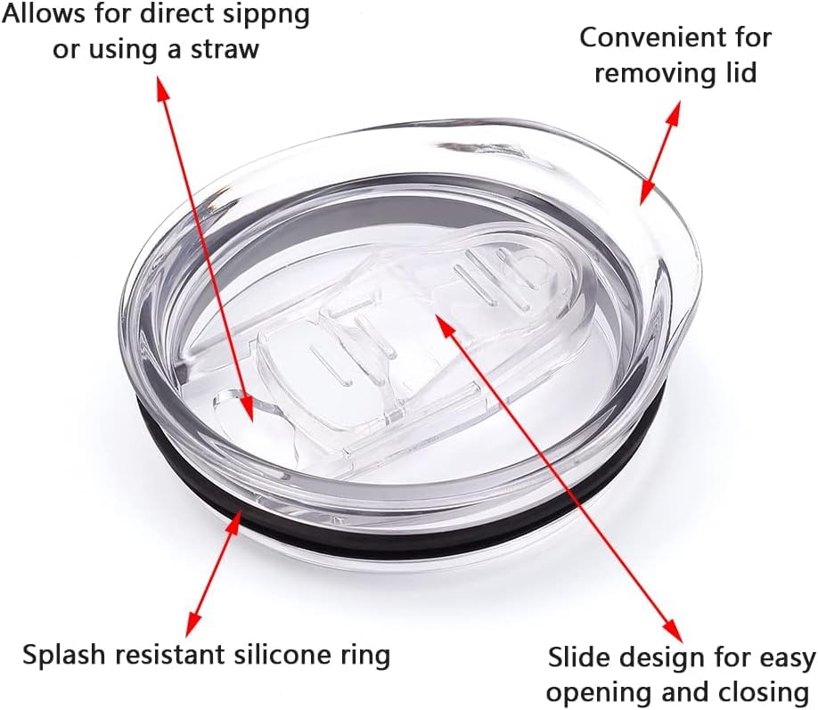 20oz Skinny Tumbler Replacement Lids, 2.75in Cup Mouth Compatible with YETI Rambler and More Tumbler Cups，Spill Proof Splash Resistant Silicone Sliding Covers.