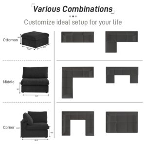 Cloud Modular Sectional Sofa for Livingroom,Large Down Filled Comfort Corner Sectional Sofa Couch with Ottoman,Wide Deep Seat Convertible Couches for Office Apartment,V Shaped,Black