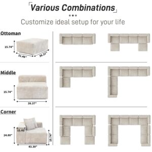 141.73" Modular Sectional Sofa, Slipcovered Corduroy U Shaped Sofa Couch with 2 Ottomans,5 - Piece Convertible Sectional with 5 Pillows,Cushion Covers Removable& Washable (Beige)