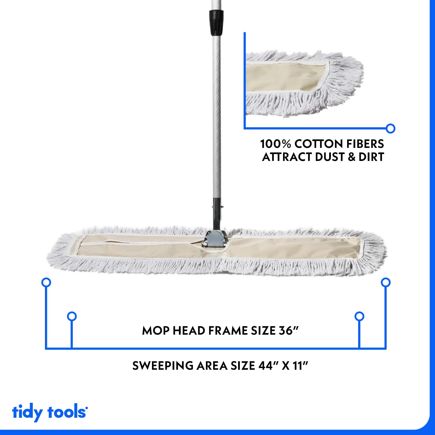 Commercial Dust Mop & Floor Sweeper Bundle, 36 in. Dust Mop for Hardwood Floors, Reusable Dust Mop Head, Extendable Mop Handle, Industrial Dry Mop for Floor Cleaning - 1 Mop Set and 2 Mop Refills