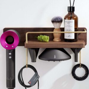 amersis wallmount hair dryer holder rack compatible with dyson supersonic hair dryer blow dryer accessories and attachments organizer storage rack, walnut wood(hair dryer & attachments not included)