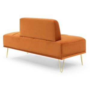 Majnesvon 56" Modern Armless Loveseat Sofa Couch, Upholstered Velvet Settee Bench, Small Wingback Couch Sofa with Golden Legs, Sherpa Small Couches for Living Room, Bedroom, Apartment, Office, Orange