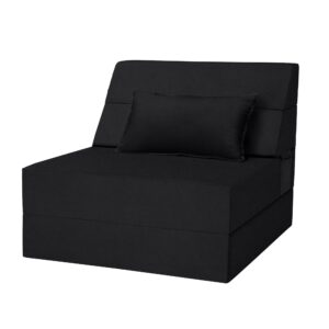 youtanic 5 in 1 folding sofa bed, single size convertible sleeper chair with pillow, memory foam futon couch, velvet fabric washable mattress for living room, dorm, guest, office, apartment, black