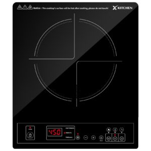 xkitchen portable induction cooktop, 1800w induction burner with 9 power levels, 12 temperature levels(140℉-465℉), safety lock, 3-hour timer, countertop burner with warm function, black, 110v