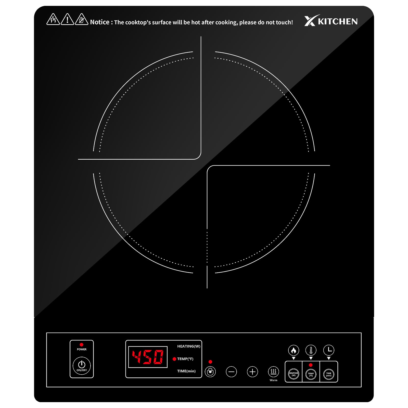 XKitchen Portable Induction Cooktop, 1800W Induction Burner with 9 Power levels, 12 temperature levels(140℉-465℉), Safety Lock, 3-Hour Timer, Countertop Burner with Warm Function, Black, 110V