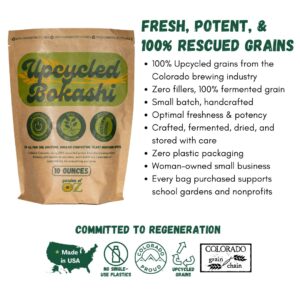 Garden of Oz Upcycled Bokashi Compost Starter (10 ounces) – 100% Upcycled Grains for Kitchen Compost Bin – Premium Dry Bokashi Bran, Efficiently Compost Food & Pet Waste, Zero Plastic Packaging