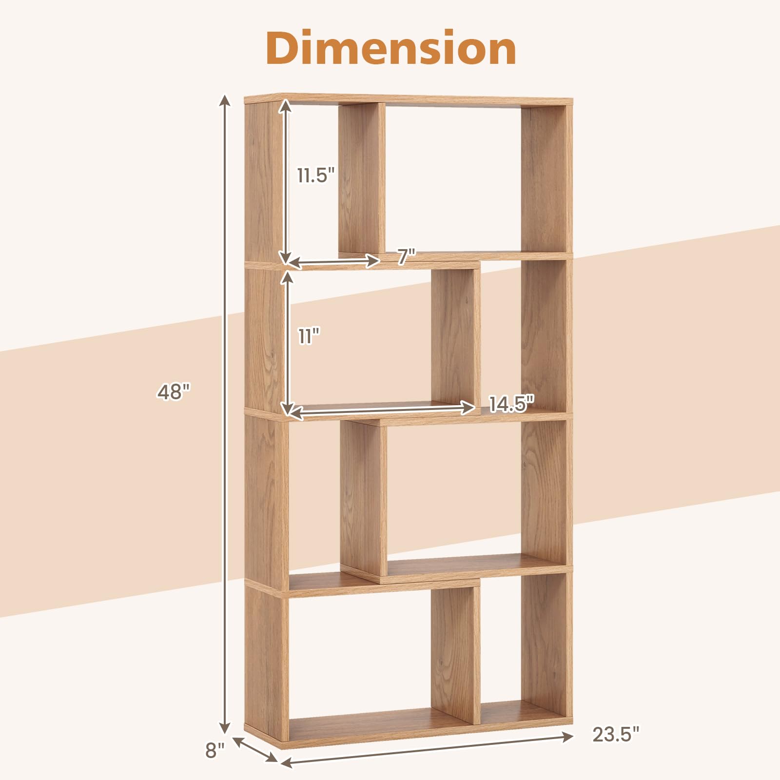 Giantex 8-Cube Geometric Bookshelf, 4-Tier High Bookcase, 48" Modern Storage Organizer, Floor Standing Open Display Shelving, Wooden Storage Cabinet for Living Room, Bedroom, Study, Natural