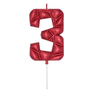 derventa large birthday candle number 3d bubble style 3.7 inch party celebration anniversary decoration cake topper 1 piece (red, number 3)