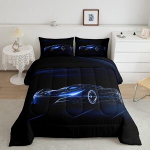 feelyou blue race car bedding set full size for kids boys extreme sport games comforter set teens toddler fast and furious duvet set cool modern quilt set 3pcs