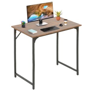 nchanmar 32 inch computer desk, office desk gaming desk with metal frame, writing workstation for home office, space saving computer table for small space (brown) 31x19.6x29