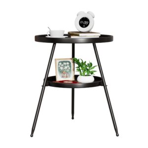 accent side/end table,small side table round 2 tier end table metal round coffee tables nightstand for small spaces indoor outdoor and living room bedroom or office(modern)