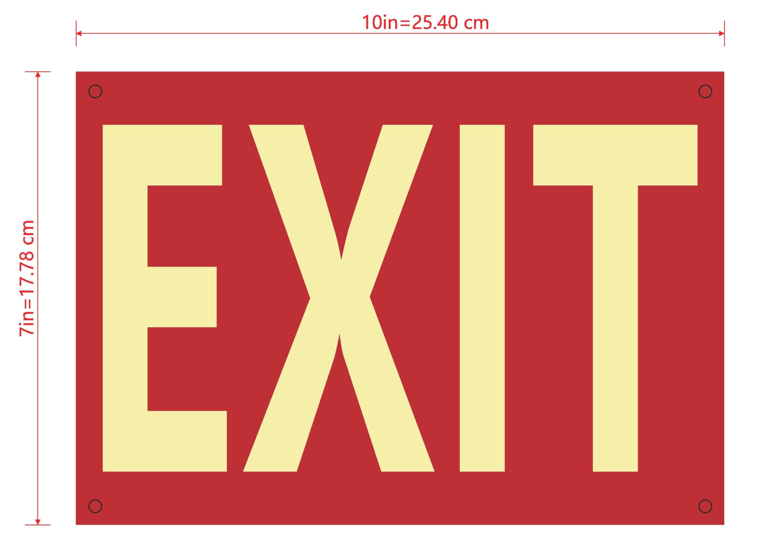 Photoluminescent red EXIT SIGN/GLOW IN THE red DARK EXIT SIGN (ALUMINIUM, 7X10 INCH,HEAVY DUTY, RUST FREE)