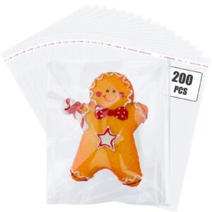 cookie bags 200 pcs, clear cellophane bags 4x6 inch, self sealing cellophane bags for cookie packaging, cookie bags with seal for bakery packaging and gifts