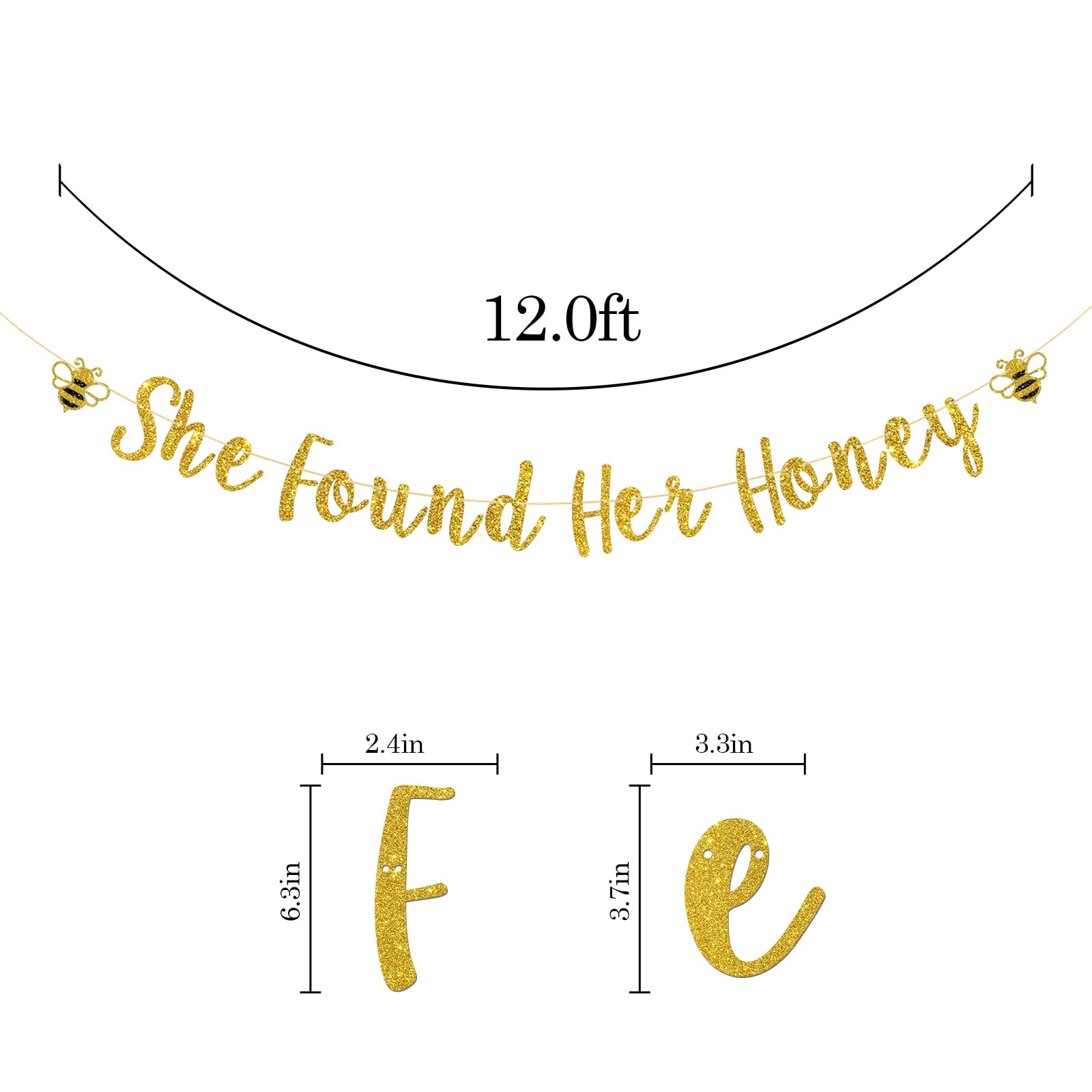 Talorine She Found Her Honey Banner, Bee Bridal Shower Decorations, Honey Bee Bride to Bee Bridal Shower Engagement Wedding Bachelorette Party Supplies,Gold Glitter