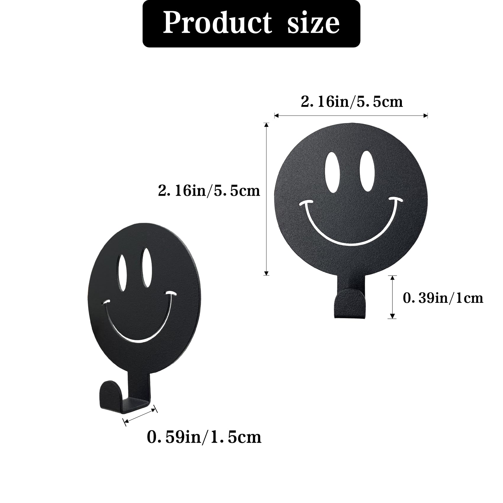 Self Adhesive Metal Smiley Wall Hooks 4-Pack | Stylish Black Hanging Hooks for Home Decor | Perfect for Hanging Coats, Towels, Keys in Modern Spaces