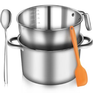 artcome 304 stainless steel double boiler set - 2.6qt melting bowl with scale and handle - 4.2qt dual-handle pot - stackable water bath melting pot set for butter, chocolate, wax, sugar, candle