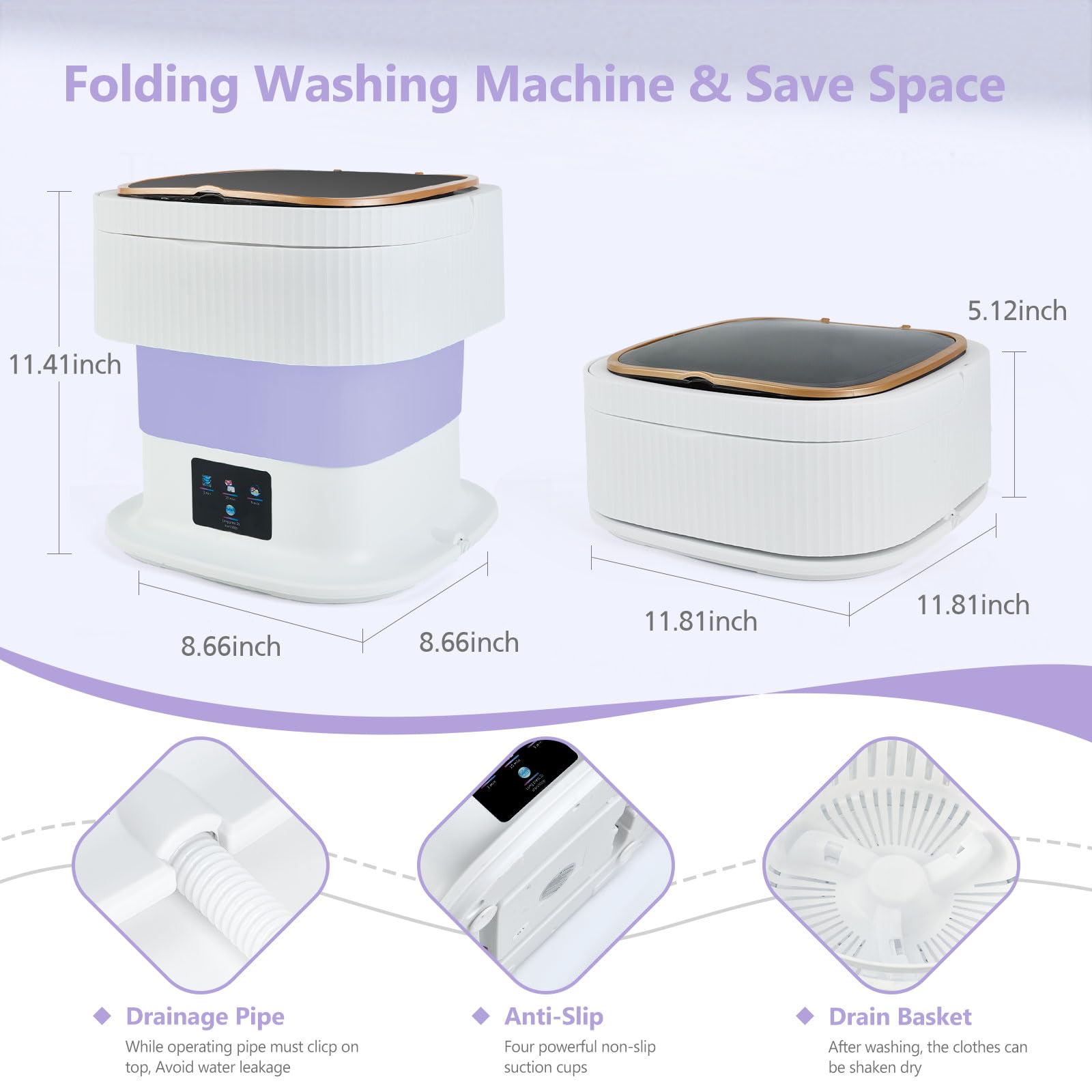 Imfriy Portable Washing Machine, Small Mini Portable Washer Cleans Underwear,Baby Clothes,Small Clothes,Pet Clothes for Traveling Camping Apartments Hotel Dormitories RV. (Purple., 11.5L)