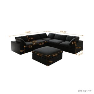 Cloud Modular Sectional Sofa for Livingroom,Large Down Filled Comfort Corner Sectional Sofa Couch with Ottoman,Wide Deep Seat Convertible Couches for Office Apartment,V Shaped,Black