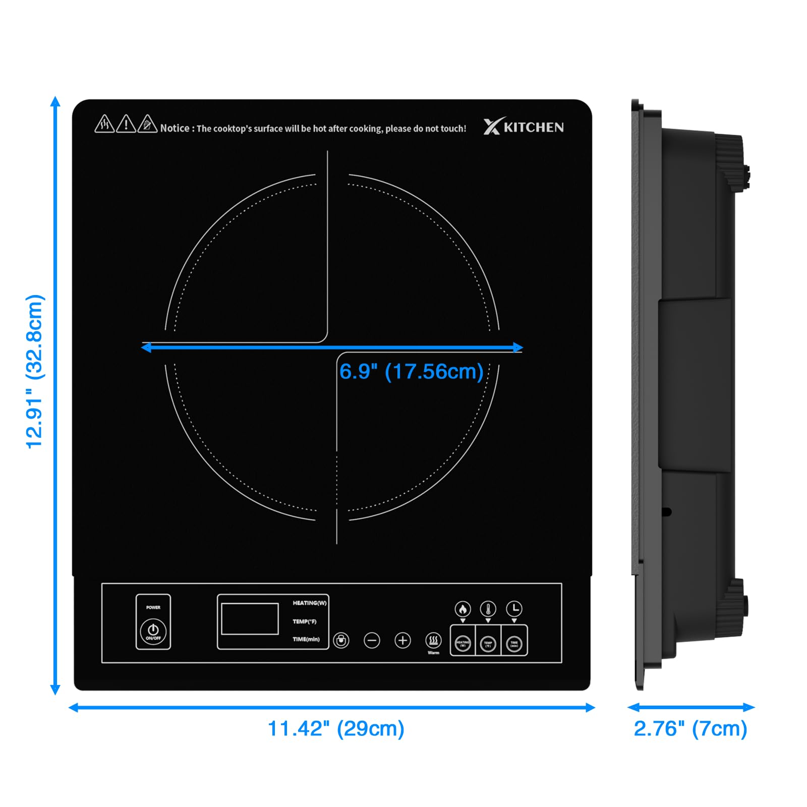 XKitchen Portable Induction Cooktop, 1800W Induction Burner with 9 Power levels, 12 temperature levels(140℉-465℉), Safety Lock, 3-Hour Timer, Countertop Burner with Warm Function, Black, 110V