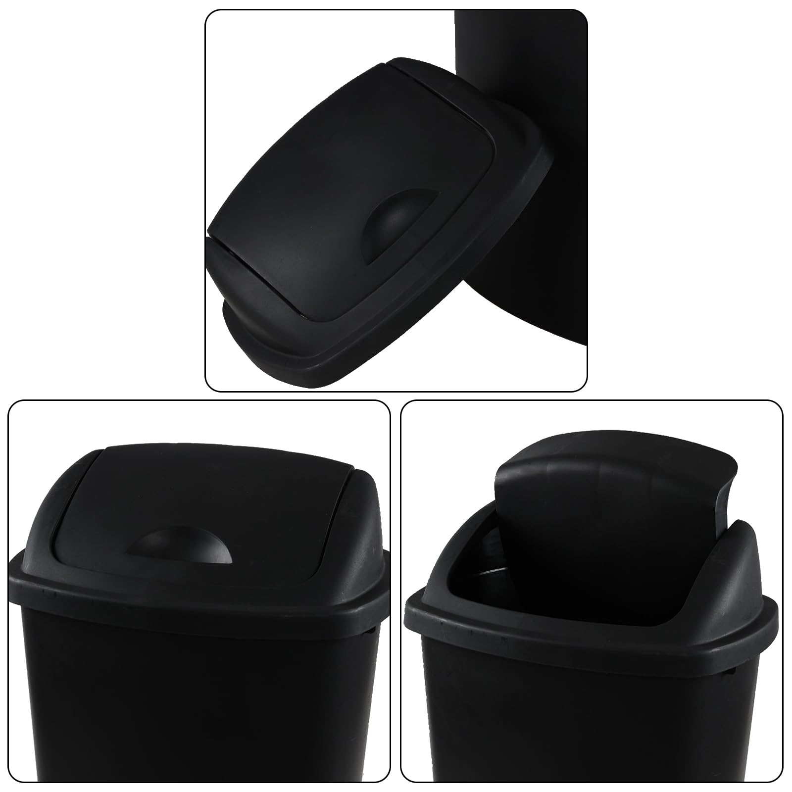 Julyeen 4 Pack Swing Top Trash Can, 6 Gallon Plastic Garbage Bins with Swing Lid, Black