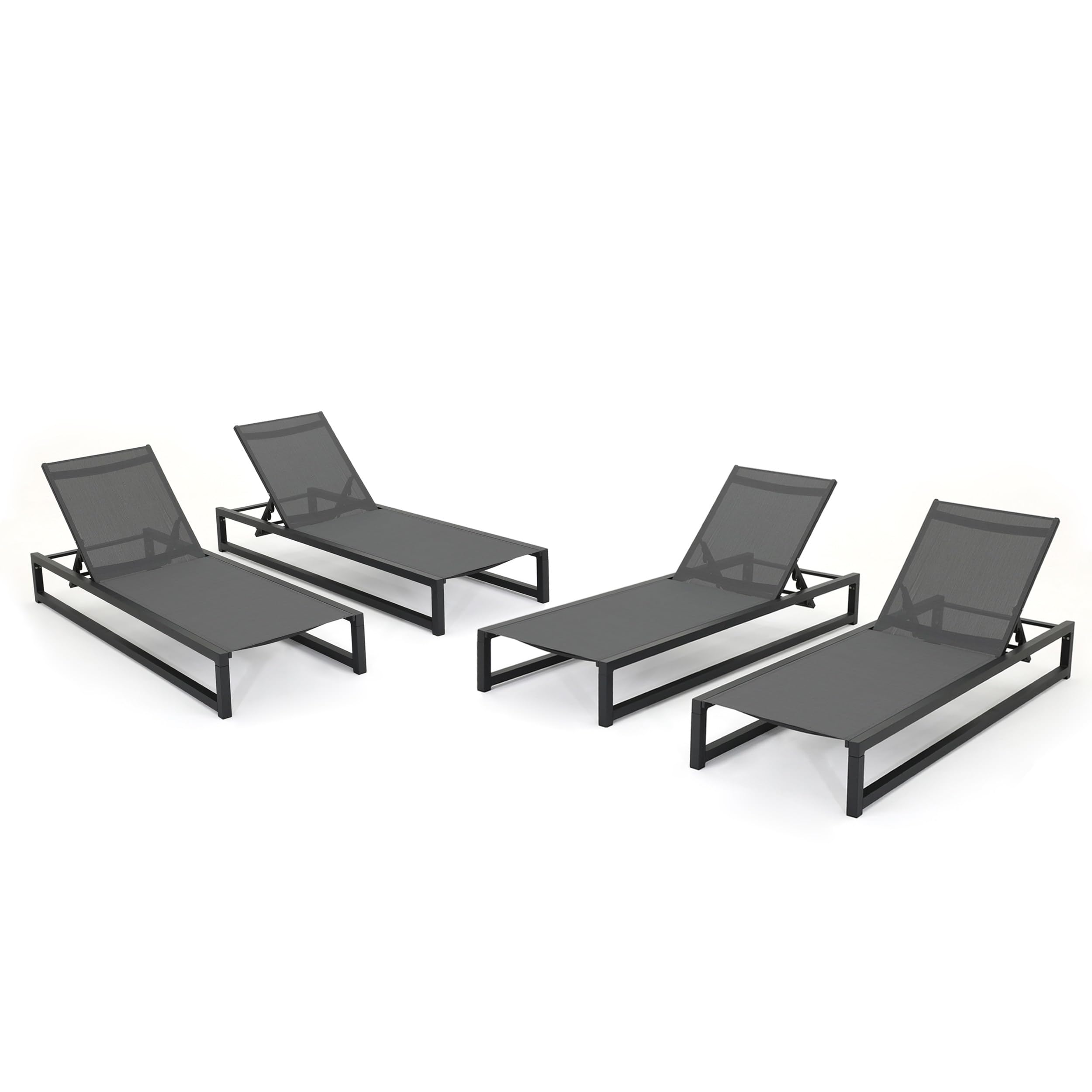 Christopher Knight Home Modesta Outdoor Finished Aluminum Framed Chaise Lounge with Grey Mesh Body (Set of 4), 77 "W x 26.5 "D x 10.5 "H, Black + Gray