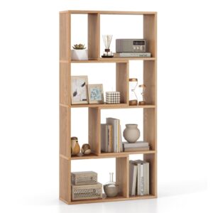 giantex 8-cube geometric bookshelf, 4-tier high bookcase, 48" modern storage organizer, floor standing open display shelving, wooden storage cabinet for living room, bedroom, study, natural