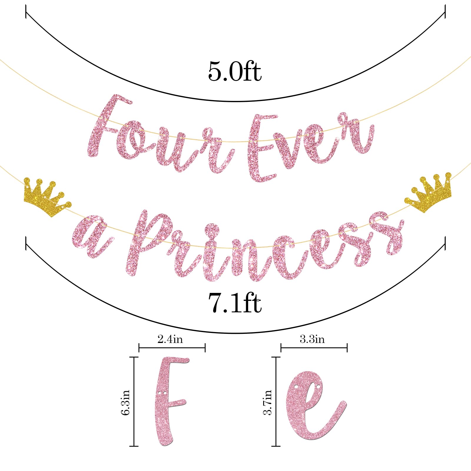 Talorine Four Ever A Princess Banner, Princess 4th Birthday Party Decorations, Princess Themed 4 Years Old Birthday Party Supplies,Pink Glitter