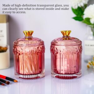 H&D HYALINE & DORA Pink Qtip Holder Dispensers Glass Apothecary Jars with Lids Bathroom Canisters Small Glass Jars for Cotton Ball, Cotton Swab