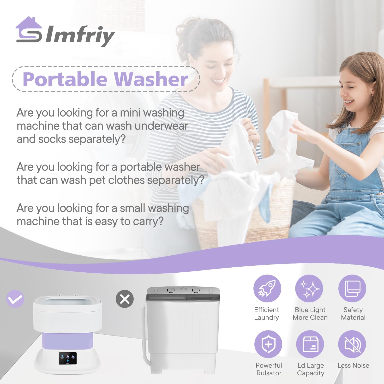 Imfriy Portable Washing Machine, Small Mini Portable Washer Cleans Underwear,Baby Clothes,Small Clothes,Pet Clothes for Traveling Camping Apartments Hotel Dormitories RV. (Purple., 11.5L)