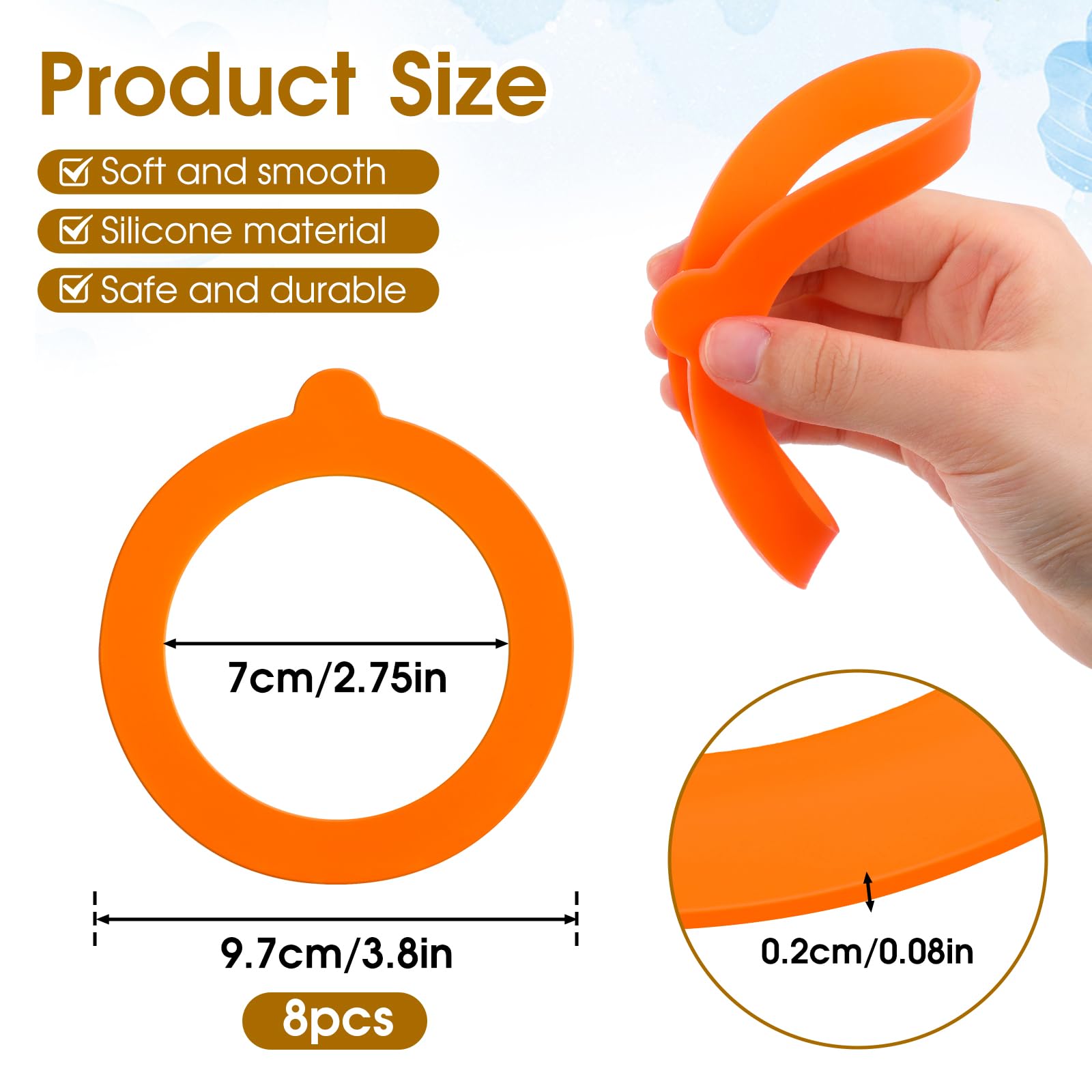 8 Pieces 3.8" Silicone Gasket Canning Rings, Rubber Seals for Glass Jars, Silicone Sealing Rings, Leak Proof Jar Seal Accessories, Suitable for Mason Jars Jar Lids