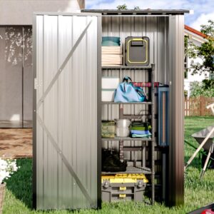 Aoxun 3x2x5.4 FT Outdoor Metal Storage Shed, Storage with Lockable Doors, Steel Utility Tool Shed, Metal Sheds Outdoor Storage for Garden, Patio, Backyard and Lawn, Brown