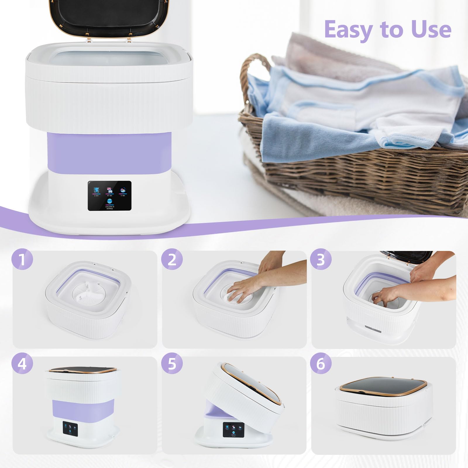 Imfriy Portable Washing Machine, Small Mini Portable Washer Cleans Underwear,Baby Clothes,Small Clothes,Pet Clothes for Traveling Camping Apartments Hotel Dormitories RV. (Purple., 11.5L)