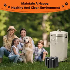 Kopuncare Dog Poop Trash Can Outside, 12 L Metal Dog Waste Trash Can with Lid, Outdoor Dog Poop Trash Can with Pedal, Dog Poop Trash Can Odor Control, Dog Waste Container for Garden, Round White