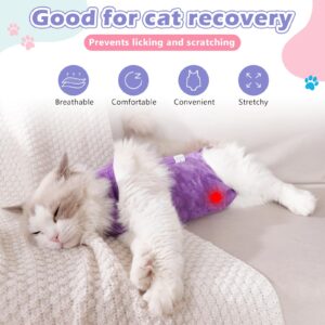 2 Pack Cat Surgery Recovery Suit Clothes for Female and Male,Cat Onesie Shirts for Cats After Surgery,Cat Spay Surgical Recovery Suit,Cat Cone to Stop Licking Abdominal Wound Alternative-Pink&Purple,M