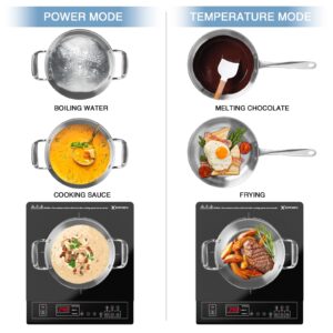 XKitchen Portable Induction Cooktop, 1800W Induction Burner with 9 Power levels, 12 temperature levels(140℉-465℉), Safety Lock, 3-Hour Timer, Countertop Burner with Warm Function, Black, 110V