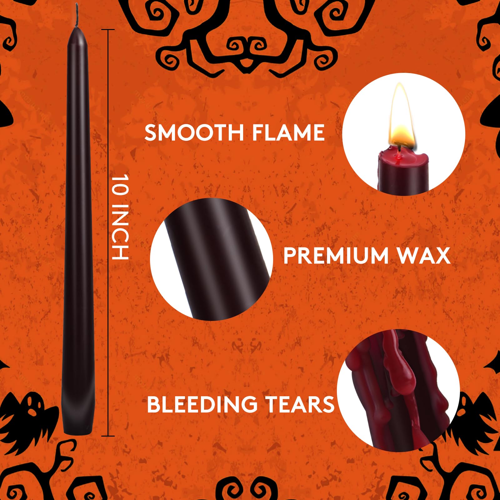 6 Pack Vampire Tears Taper Candles, 10 inch Tall Bleeding Candles, Soundvalue Unscented Black Tapered Candlesticks, Spooky Blood Drip Candles Set for Halloween Party Gothic Home Decorations