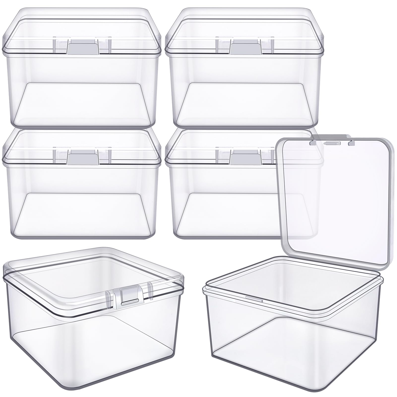 FAMLEAF 4 Pieces Clear Storage Boxes, Plastic Organizer Bins with Lids for Bead, Crafts, Earring Jewerly, Diamond Painting, Small Items (2.55 x 2.55 x 1.49 Inch)