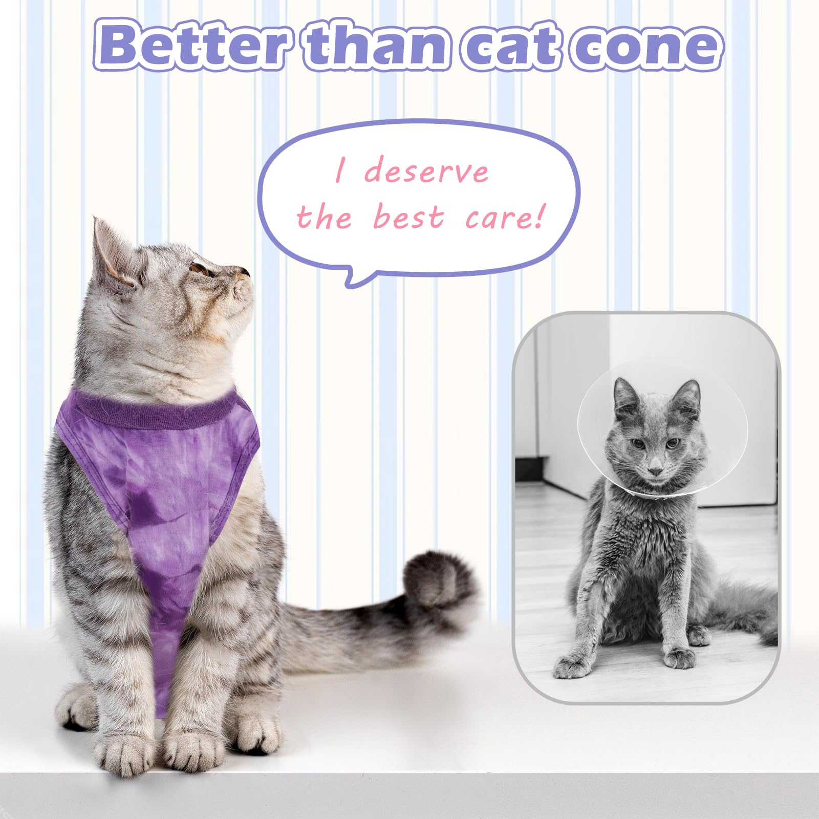 2 Pack Cat Surgery Recovery Suit Clothes for Female and Male,Cat Onesie Shirts for Cats After Surgery,Cat Spay Surgical Recovery Suit,Cat Cone to Stop Licking Abdominal Wound Alternative-Pink&Purple,M