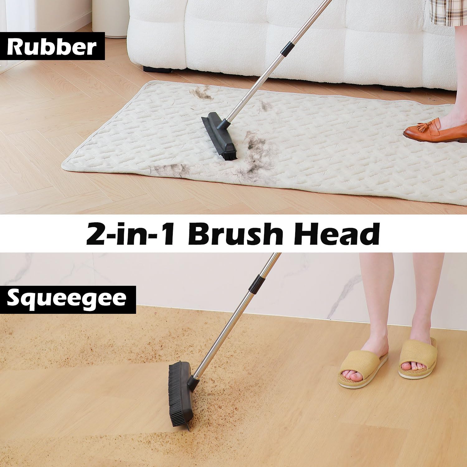 Pet Hair Removal Broom Rubber Broom for Carpet,Floor Brush for Carpet,60" Long Handle Fur Sweeper with Long Handle for Fluff Carpet