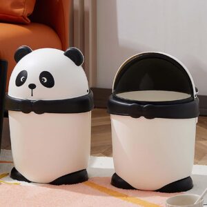 Mini Trash Can With Lid, Cute Panda Trash Can, Removable Small Garbage Can, Tiny Plastic Trash Bin, Swing Top Lid Wastebasket, Counter Garbage Lint Bin For Bathroom,Office,Kitchen,Desk,Coffee Table