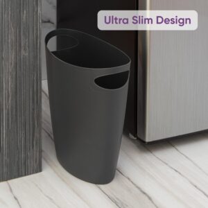 Superio Slim Bathroom Trash Can 2 Gallon Plastic Small Compact Waste Basket for Bedroom, Dorm, Under Office Desk, Narrow Portable RV Dustbin, 4 Grey